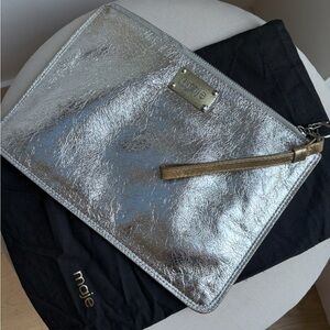 Maje Two Tone Gold & Silver Metallic Leather Wristlet Clutch